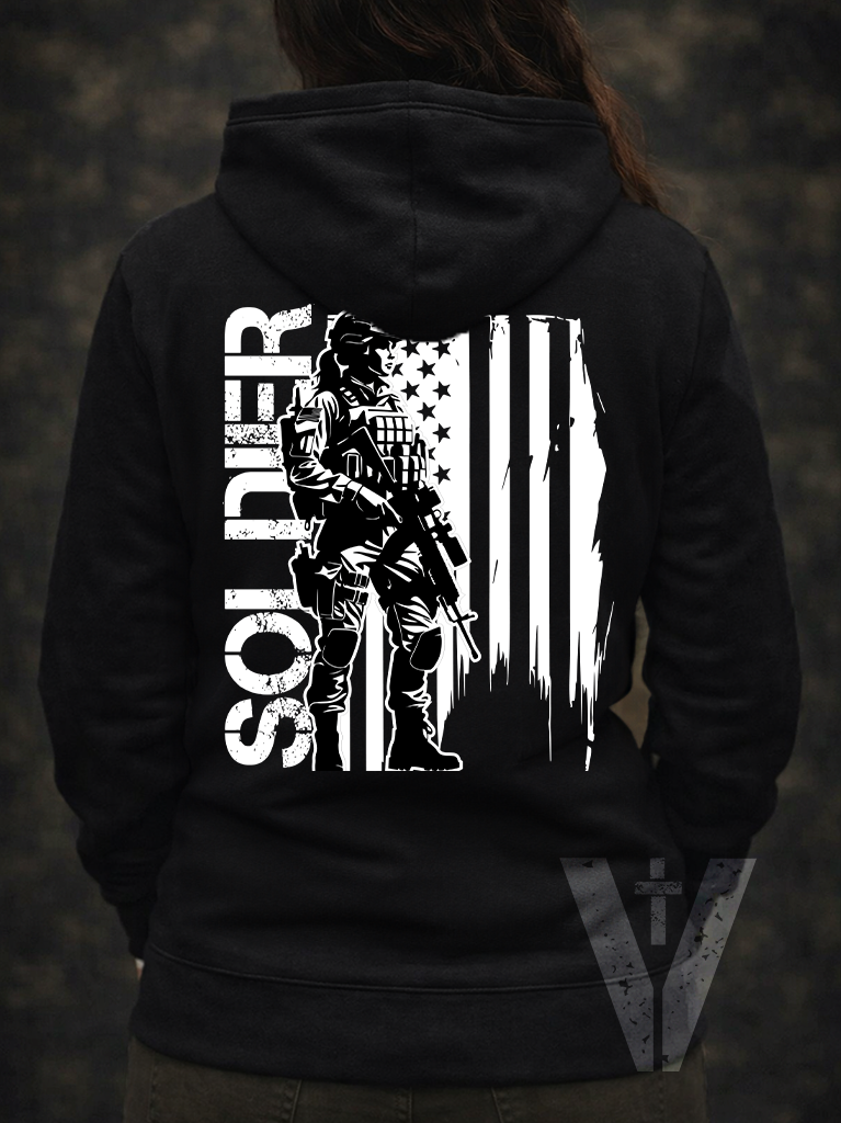 Dark - Valor & Grace - Female Soldier w/Flag Hoodie - new