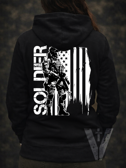 Dark - Valor & Grace - Female Soldier w/Flag Hoodie - new