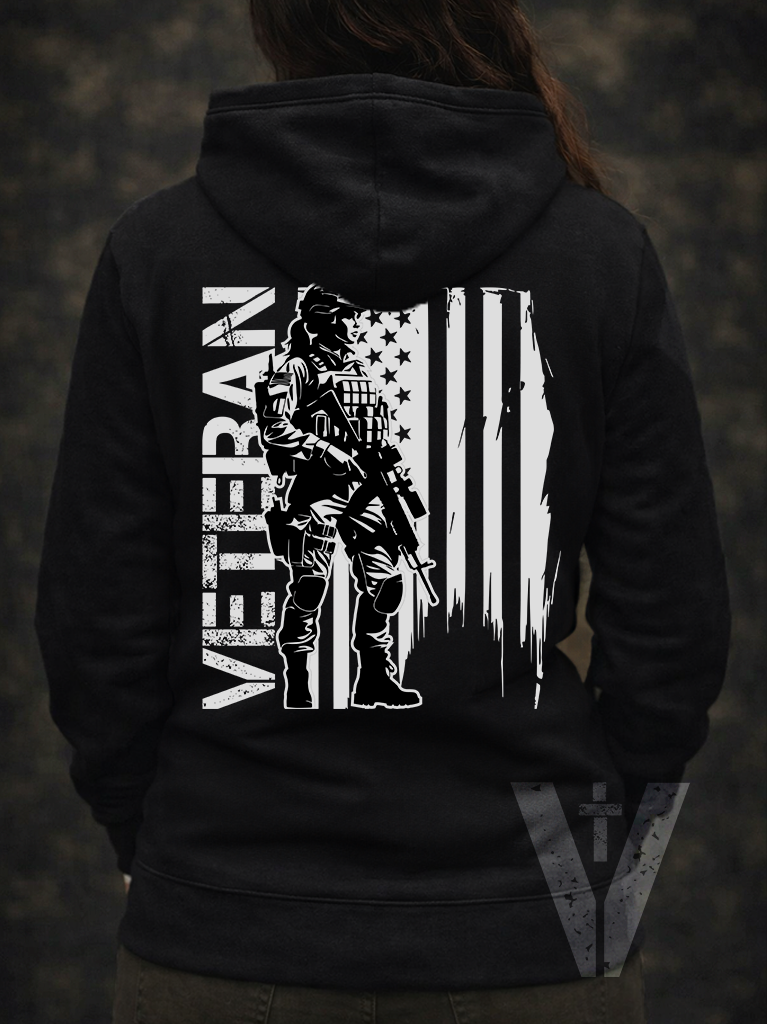 Dark - Valor & Grace - Female Veteran w/Flag Hoodie
