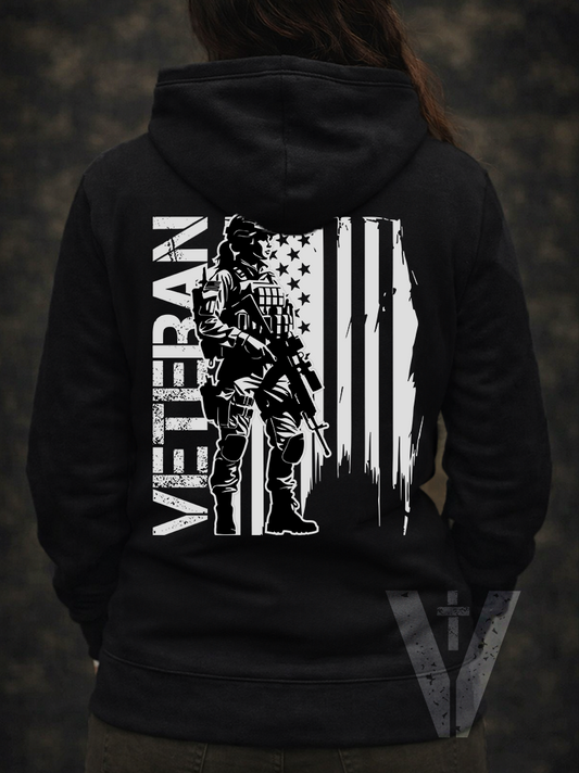 Dark - Valor & Grace - Female Veteran w/Flag Hoodie