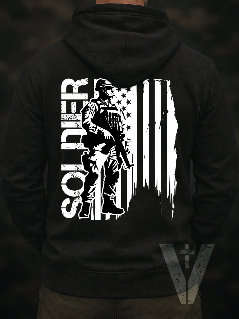 Dark - Valor & Grace - Male Veteran w/Flag Hoodie