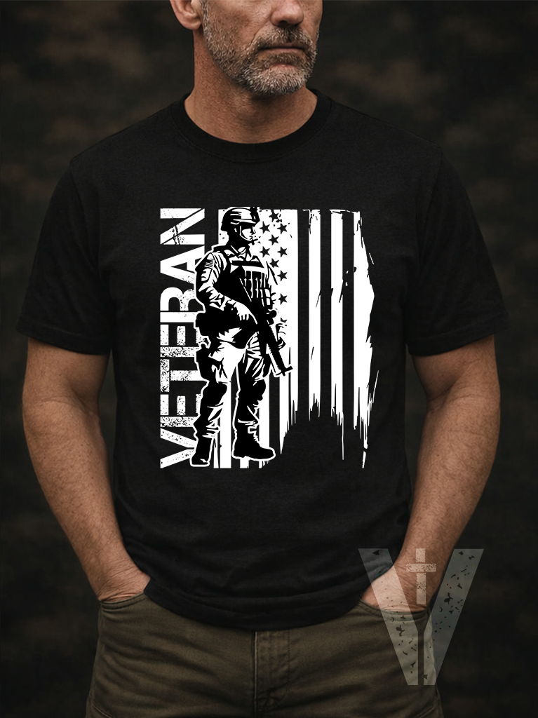 Dark - Valor & Grace - Male Veteran w/Fla T-Shirt