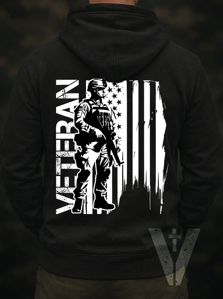 Dark - Valor & Grace - Male Veteran w/Flag Hoodie