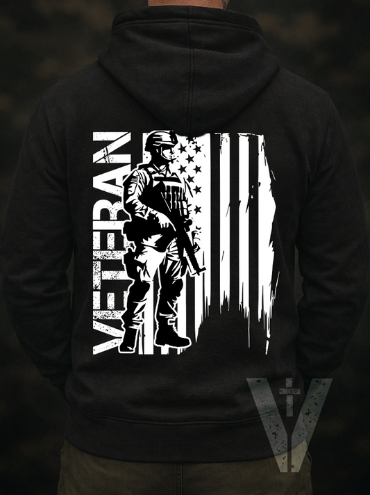 Dark - Valor & Grace - Male Veteran w/Flag Hoodie