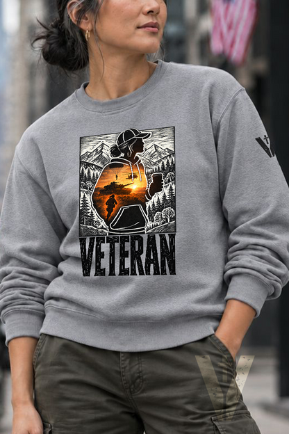 Proud Woman Veteran Nature Crewneck Sweatshirt