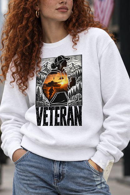 Proud Woman Veteran Nature Crewneck Sweatshirt