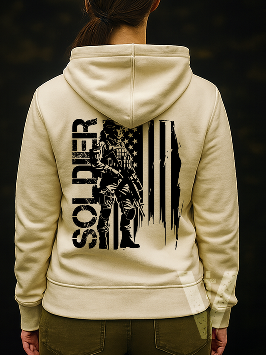 Light - Valor & Grace - Female Soldier w/Flag Hoodie