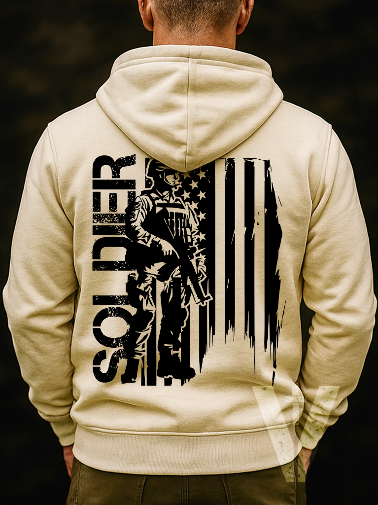 Light - Valor & Grace - Male Soldier w/Flag Hoodie