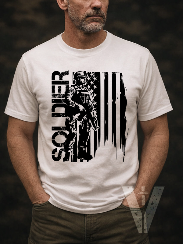 Light - Valor & Grace - Male Soldier w/Flag T-shirt