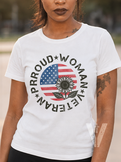 Proud Woman Veteran - Sunflower with Flag